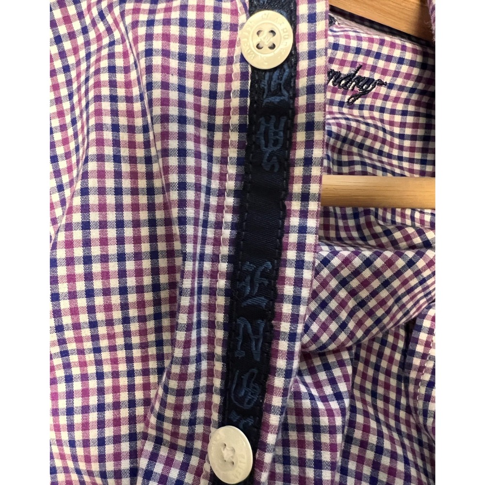 English Laundry Christopher Wicks Mens 16 32-33 Gingham Shirt Purple Navy - Picture 7 of 12